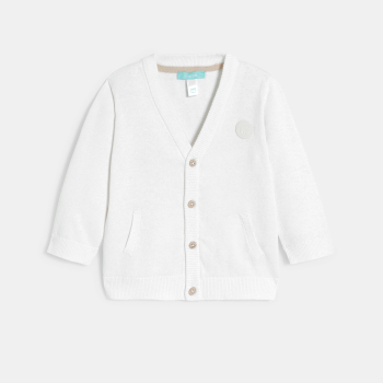 كارديغان تريكو محبوك باللون الأبيض للأولاد الصغار